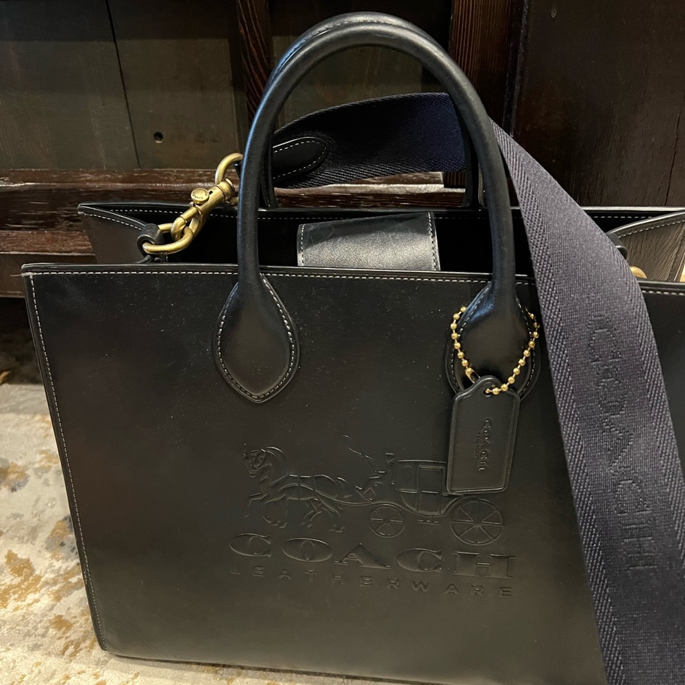 Coach Black Leatherware Tote with Gold Accents